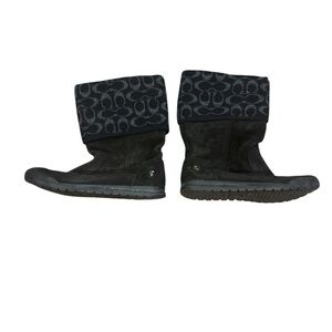 Coach Black Fold-Over Boots with Signature Pattern
